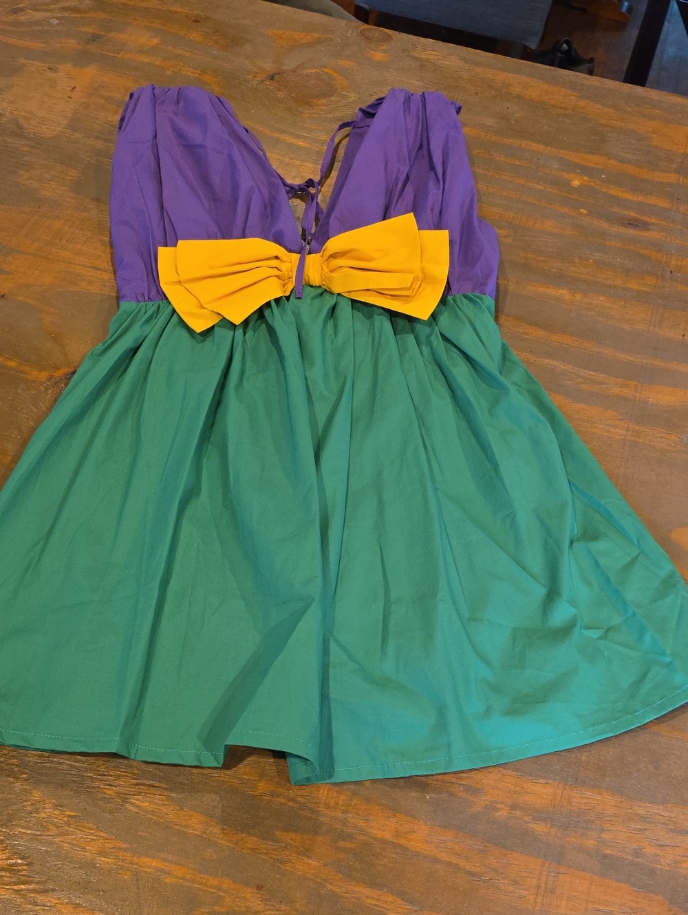 Colorblock Purple, Green & Yellow Strapless Romper with Bow